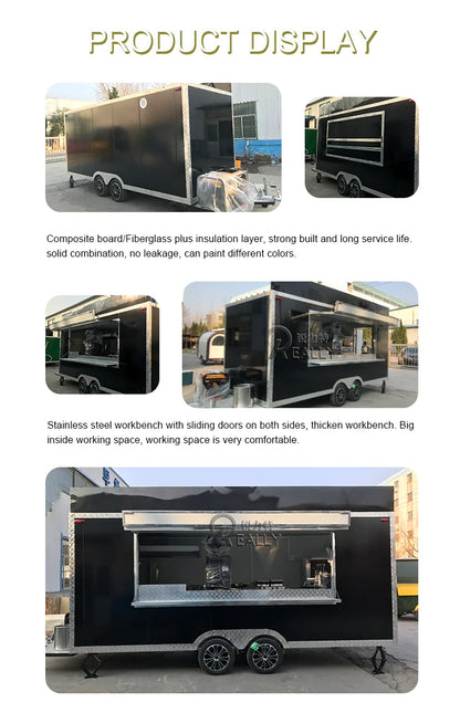 Camion de nourriture commercial en acier inoxydable pour collations, kiosque à café, cuisine mobile, camion de concession, remorque alimentaire à vendre