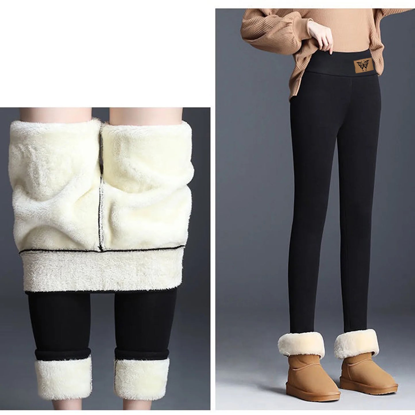 Leggings d'hiver doublés de velours pour femmes, pantalons chauds, taille haute, monochromatique, confortable, extensible, thermique, grande taille, sourire