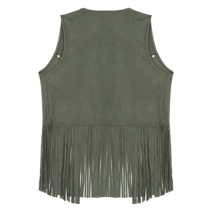 Gilet de cow-boy Western Halloween pour homme, en similicuir suédé, à pampilles et rivets, pour le motocyclisme, les raves, les fêtes et les boîtes de nuit