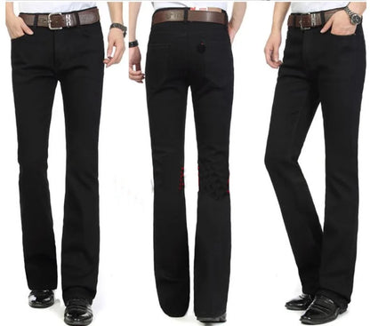 Men's Flared Jeans For Winter Thick Mid High Waist Slim Bell-bottoms Pants Elastic Fared Denim Trousers Size 26-40
