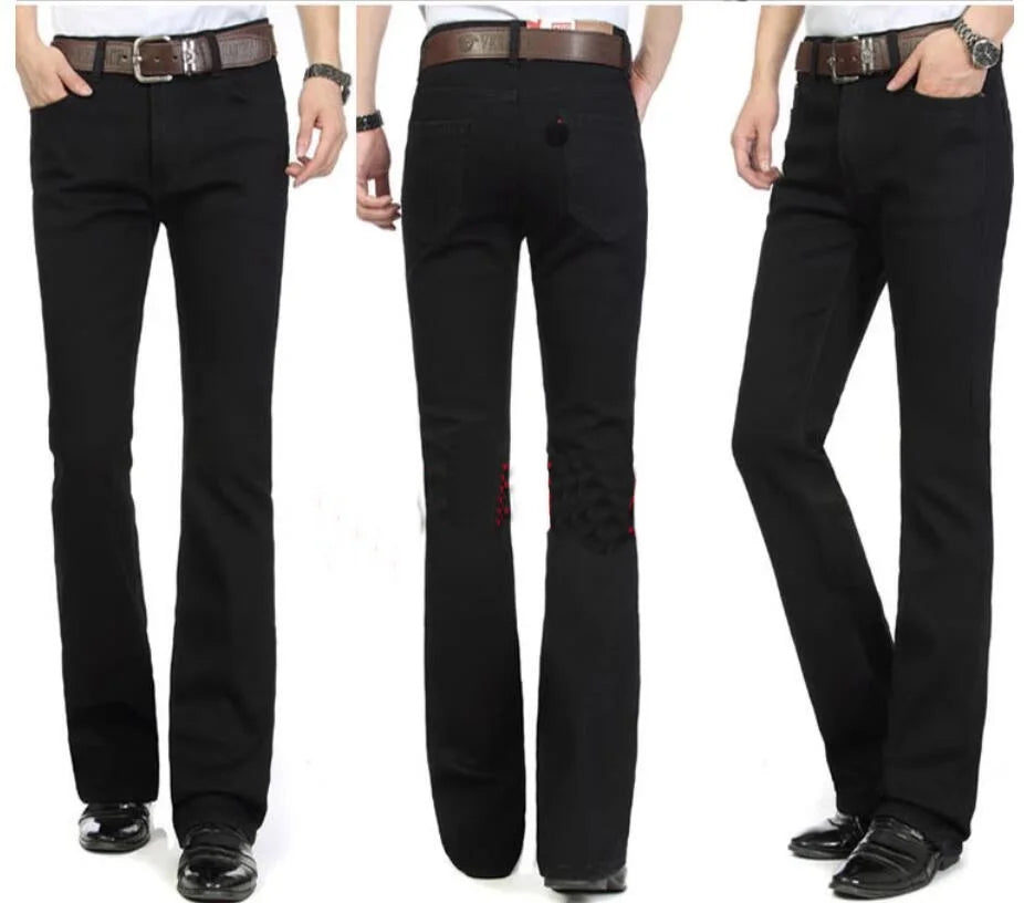 Men's Flared Jeans For Winter Thick Mid High Waist Slim Bell-bottoms Pants Elastic Fared Denim Trousers Size 26-40