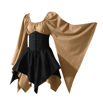 Medieval Costume Women Renaissance Medieval Dress Fairy Elf Traditional Irish Viking Costume Elf Ear for Halloween Party