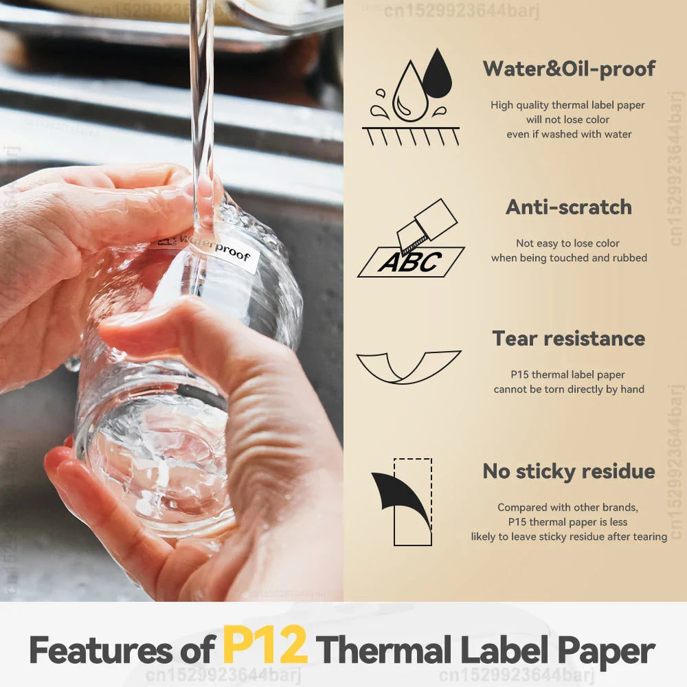 Mini Label Printer P12 Inkless Thermal Label Maker Auto Cut Label Machine Self-adhesive Sticker Printer or 2PK Label Paper Tape