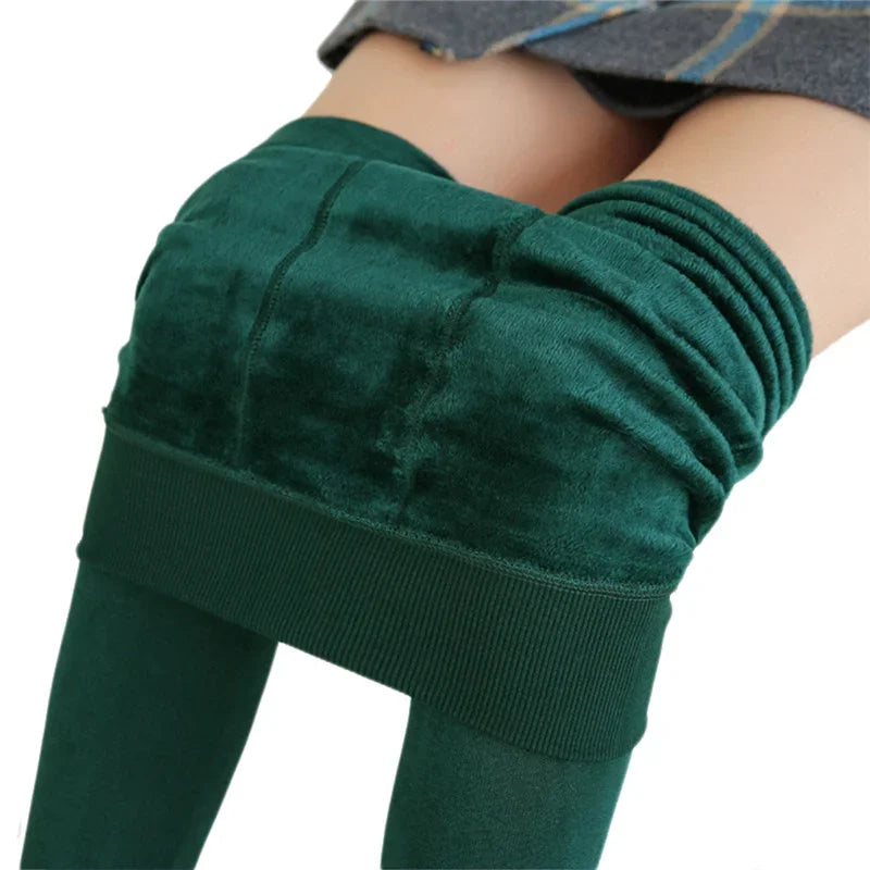 Femmes hiver Leggings chaud Leggins taille haute couleur unie velours femmes épaissi velours Leggings décontracté extensible Leggings