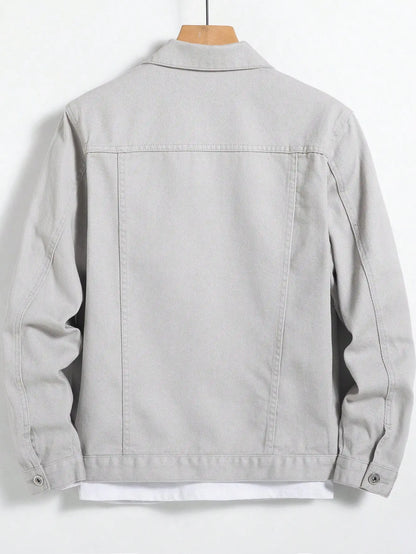 Men's denim jacket for spring and autumn. Gray denim coat. Versatile for daily casual wear. Fashionable and trendy.