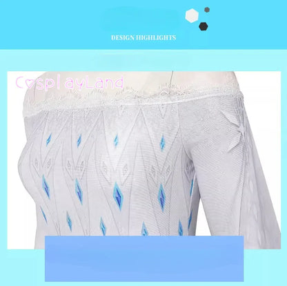 Costume de Cosplay Reine Elsa Robe Carnaval Fantaisie Halloween Femme Impression Princesse Robe Blanche Tenue Sur Mesure