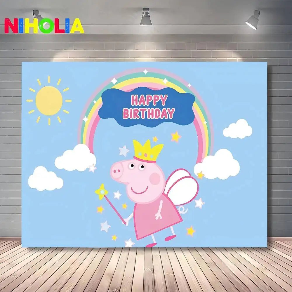 Cute P-PEPPAS PIG Photography Backgrounds For Kids Birthday Party Children Portrait Photo Backdrops