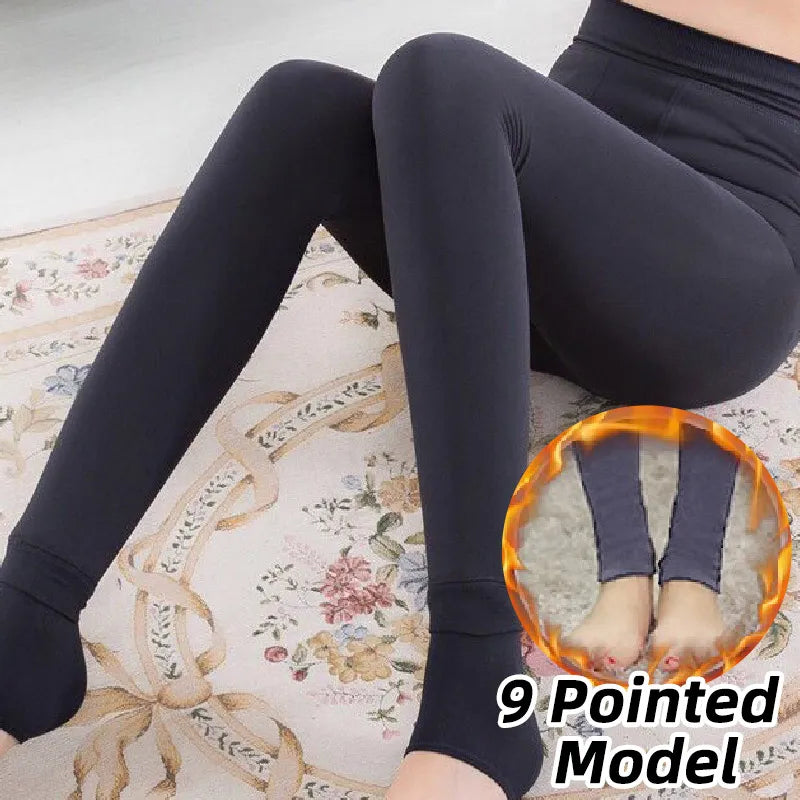 Leggings d'hiver chauds pour femmes, pantalons thermiques, collants polaires, pantalons doublés de chaussettes, collants en velours, effet peau, leggings en laine taille haute