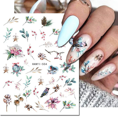 3d Nail Art Stickers Winter Autumn Golden Leaves Red Roses Flowers Decals For Nails Decoration Manicure Salon Beauty