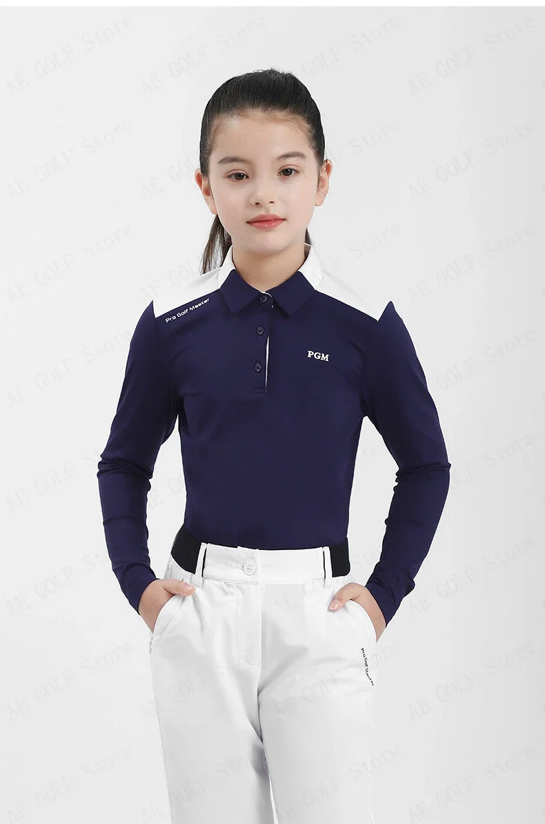 PGM Girls Golf Long Sleeve T Shirts Golf Wear for Kids Comfortable Skin Friendly Sports Fabric Children's Clothing YF548