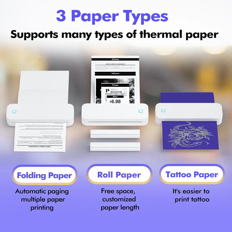 Portable A4 thermal printer Inkless Bluetooth Tattoo Stencil Printer Compatible with iOS Android&Laptop for Office Car Home