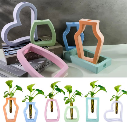 DIY 6pcs Skeletonized Hydroponic Test Tube Flower Vase Silicone Mold Gypsum Ornament Epoxy Resin Mold Home Decoration Storage
