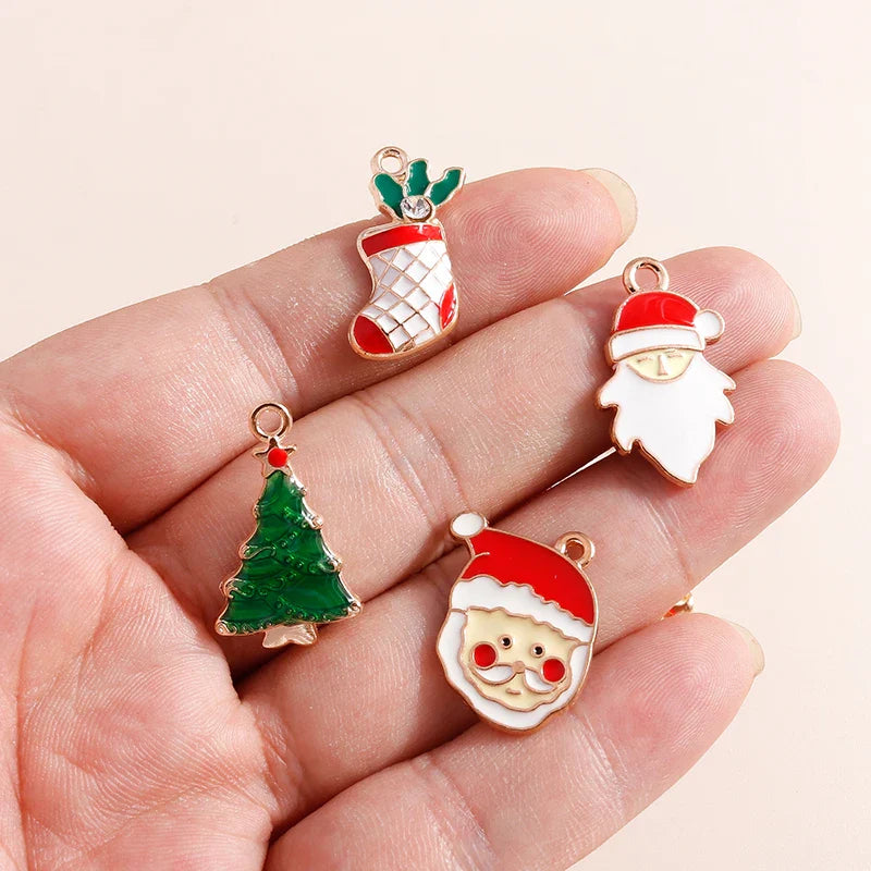Leslie-Breloques de Noël en émail, arbre flocon de neige, chaussette, cerf, bonhomme de neige, bijoux de bricolage, cadeaux de Noël et du Nouvel An, 10 pièces