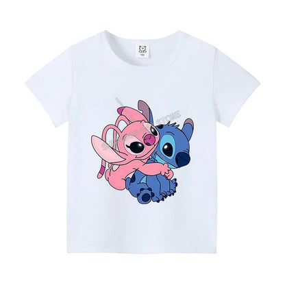 T-shirt Enfant Stitch Angel Dessin Animé Haut Tee Shirt Manches Courtes Kawaii Anime Mode Confort Col Rond Vêtements Cadeau Pour Enfants
