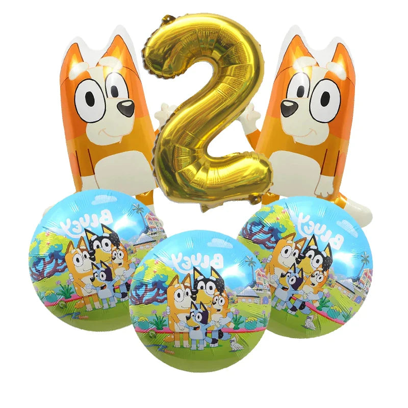 Bluey – vaisselle de fête d'anniversaire de noël, bannière jetable, garniture de gâteau, drapeau suspendu, ballons avec chiffres bleus, décoration d'anniversaire