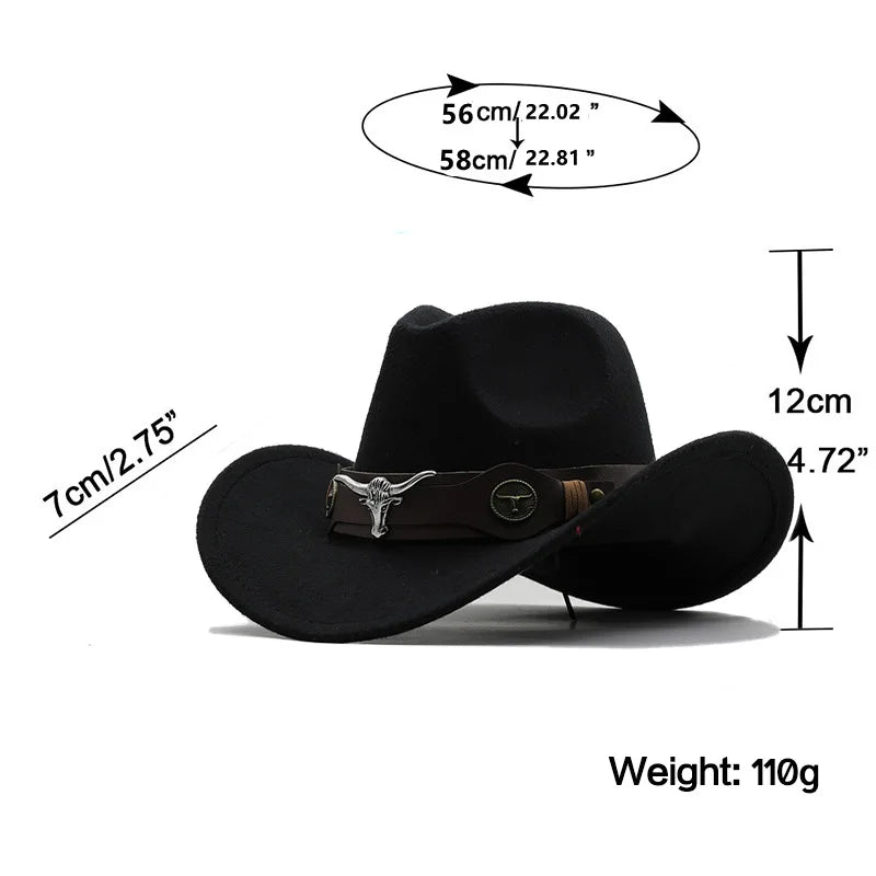 Nouveau chapeau de Cowboy occidental à bord roulé casquette de Cowgirl Cowboy Jazz Fedora chapeaux casquette en feutre avec bande de vache pour femmes hommes enfants