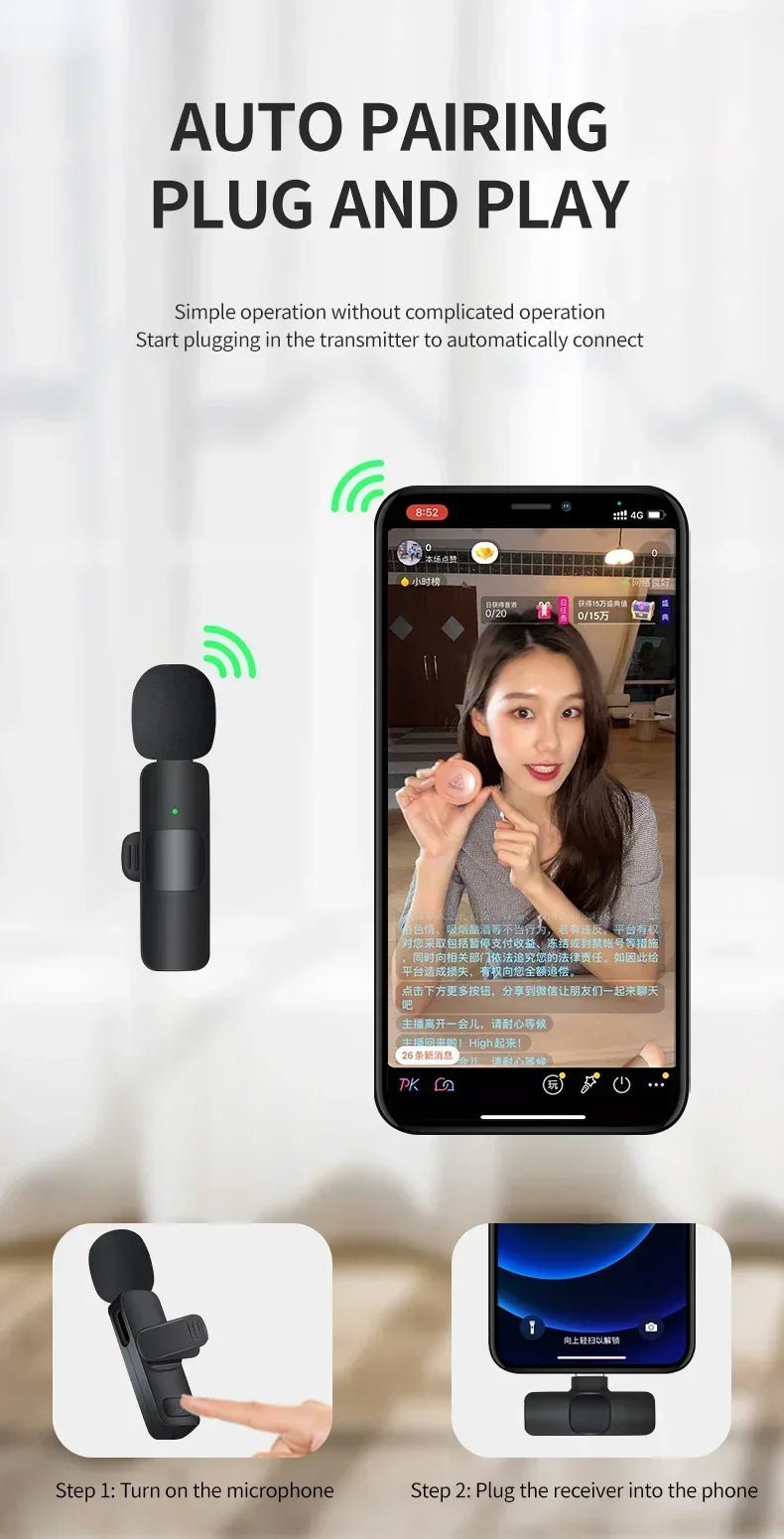 Xiaomi Wireless Lavalier Microphone Mini Portable Audio Video Recording Mic for iPhone Android Live Broadcast Gaming