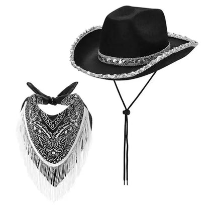 Ensemble chapeau écharpe Cowgirl 31BB, écharpe Cool pour Festival musique, fête costumée