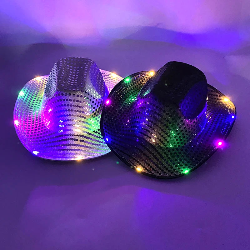 Chapeau de cowboy lumineux à LED clignotantes, lumineux, coloré, pour Noël, mariage, cow-girl, casquette de carnaval, hommes, femmes, pour fête de mariage, accessoire.