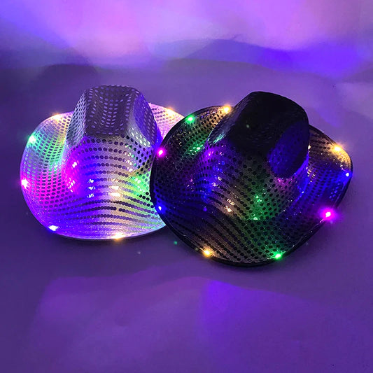 Chapeau de cowboy lumineux à LED clignotantes, lumineux, coloré, pour Noël, mariage, cow-girl, casquette de carnaval, hommes, femmes, pour fête de mariage, accessoire.