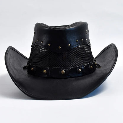 100% Leather Western Cowboy Hat For Men Wide Brim Gentleman Church Jazz Cap Cowgirl Hats Sombrero Hombre