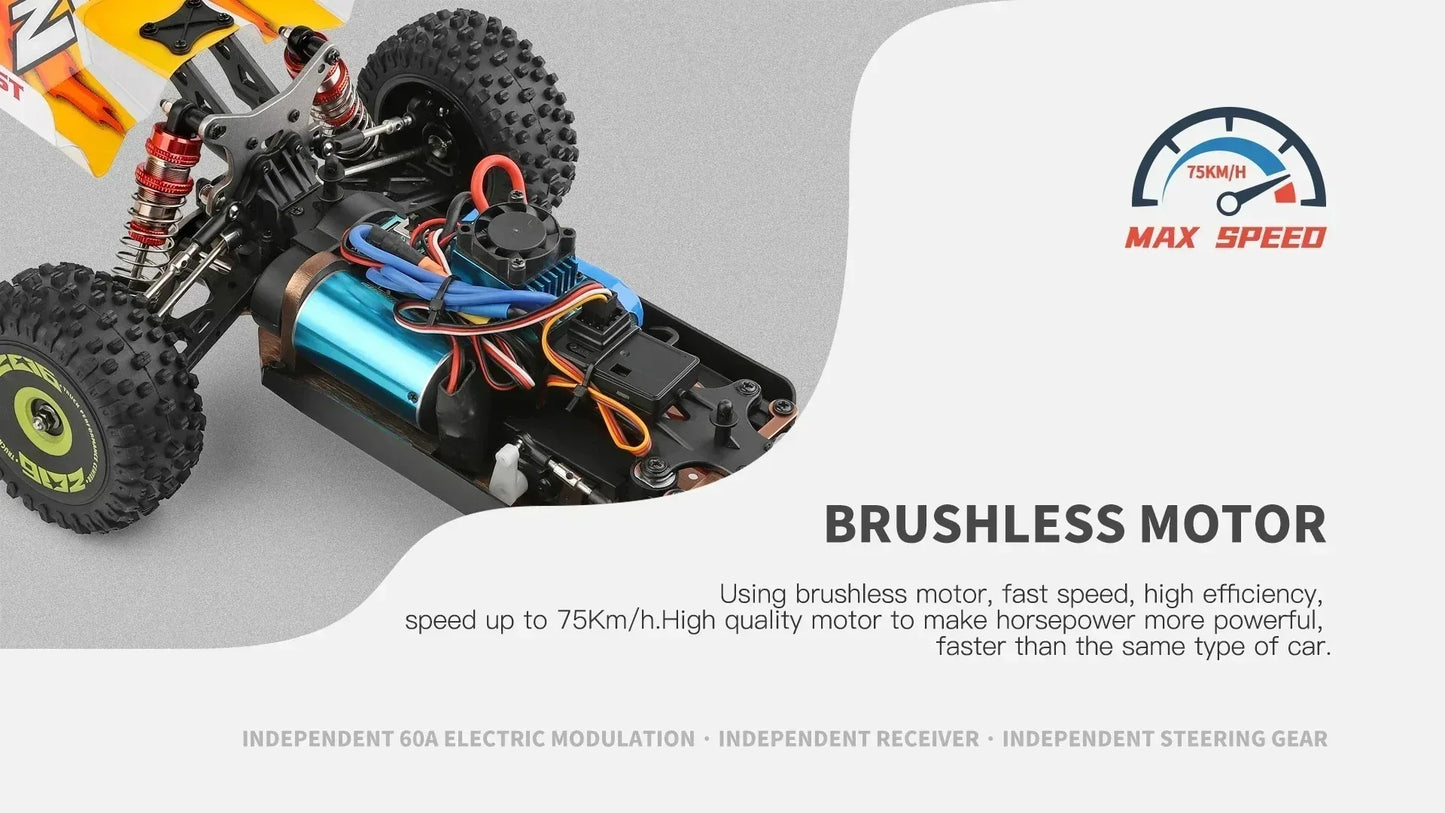WLtoys 124016 124017 V8 75 km/h Voiture télécommandée électrique 4x4 sans balais haute vitesse tout-terrain Drift pour adultes