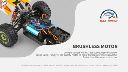 WLtoys 124016 124017 V8 75 km/h Voiture télécommandée électrique 4x4 sans balais haute vitesse tout-terrain Drift pour adultes