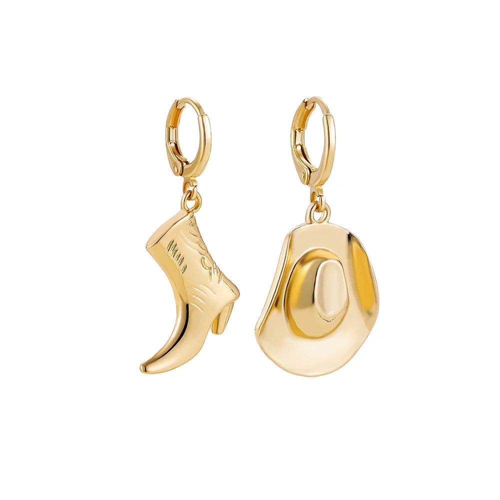 Boucles d'oreilles créoles unisexes asymétriques plaquées or, style punk, style cowboy, style western, idée cadeau rock