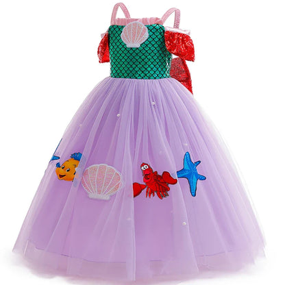 Robe Fille Robe de Princesse Sirène Déguisements pour Enfants Filles Élégante Robe de Performance pour Fête d'Anniversaire Vêtements d'Halloween Noël