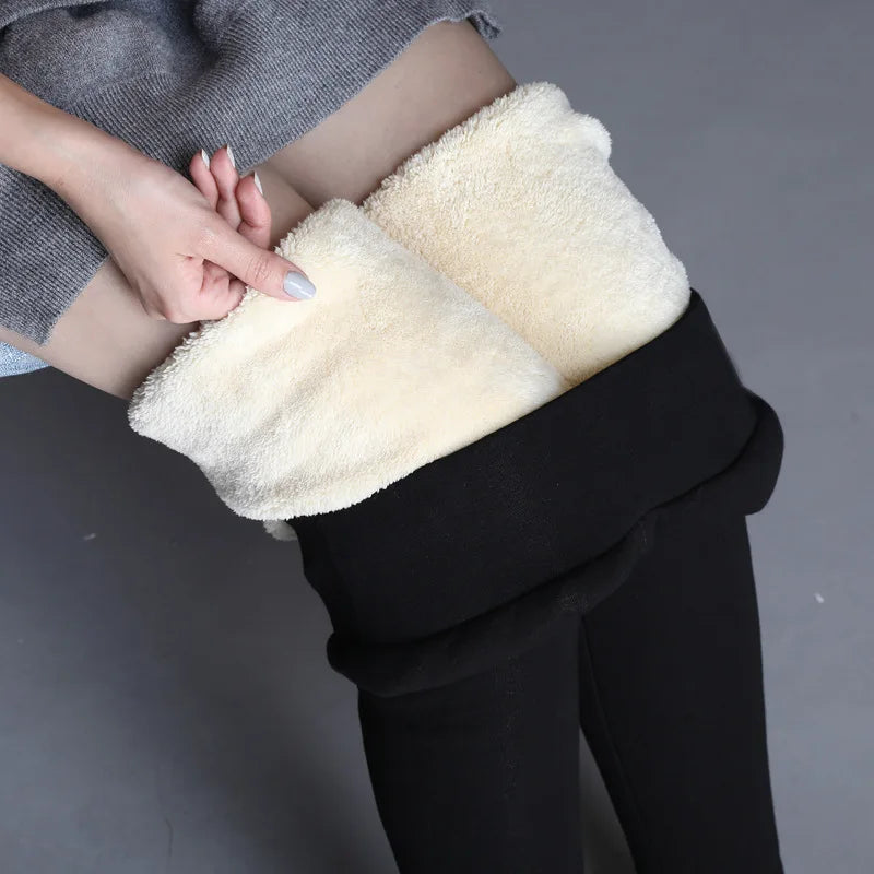 Leggings d'hiver épais pour femmes, doublés polaire chaude, pantalon thermique simple et tendance, leggings noirs amincissants, taille haute élastique, couleur unie