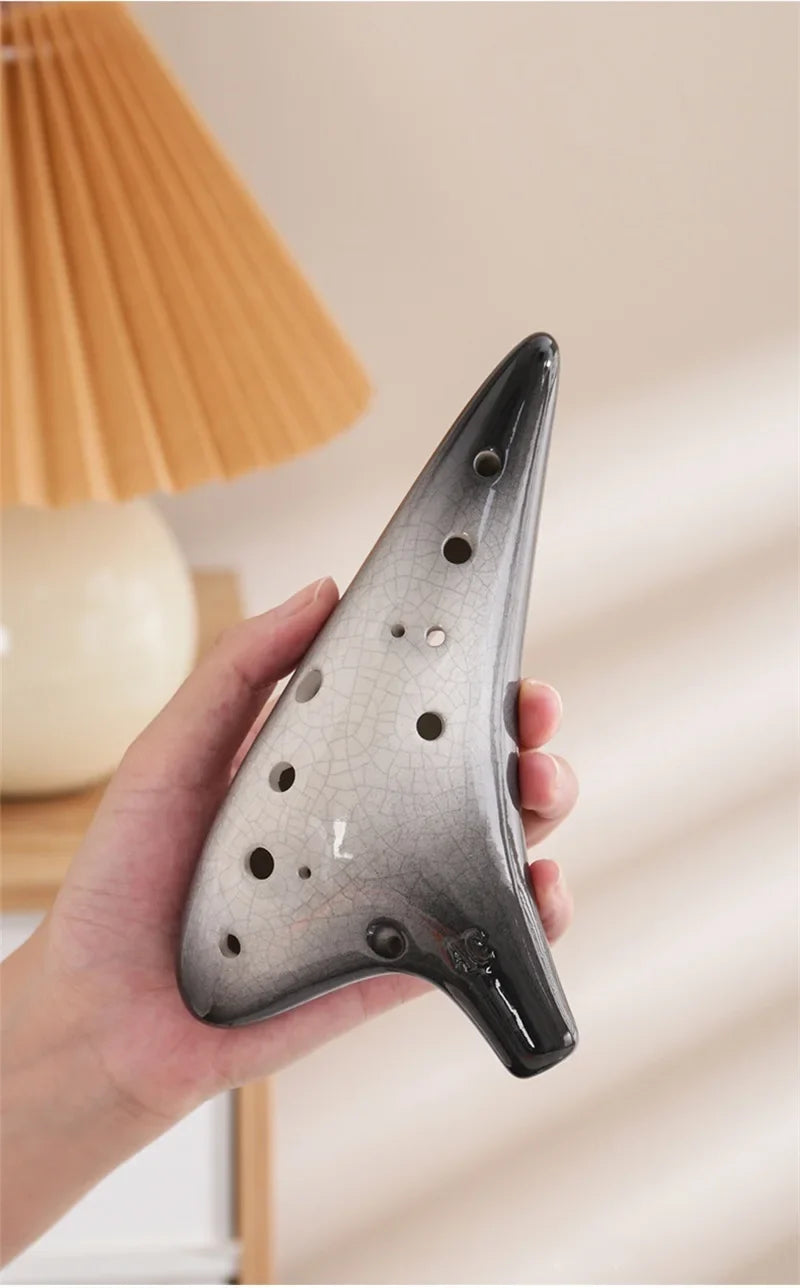 Ocarina-Flûte Alto C à 12 Trous en Céramique, Instrument Professionnel, Tao Chinois, Motif Craquelé, Deux Documents Dégradé