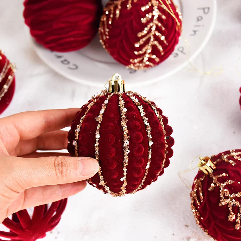 Grandes Boules de Noël Rouge de 8cm, Décorations pour la Maison, Cadeau de Nouvel An, 2024, 2025