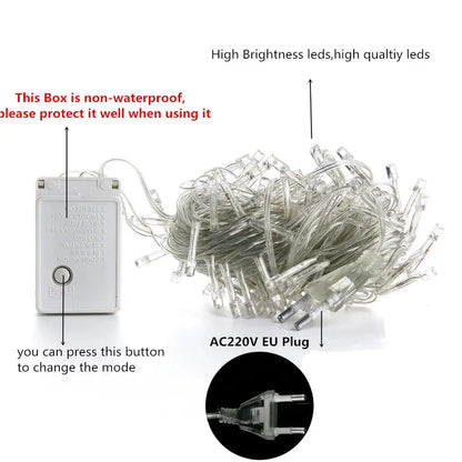 LED lumières de noël 5/10/20M 220V étanche fée lumières extérieur jardin arbre maison Halloween fête vacances décoration éclairage