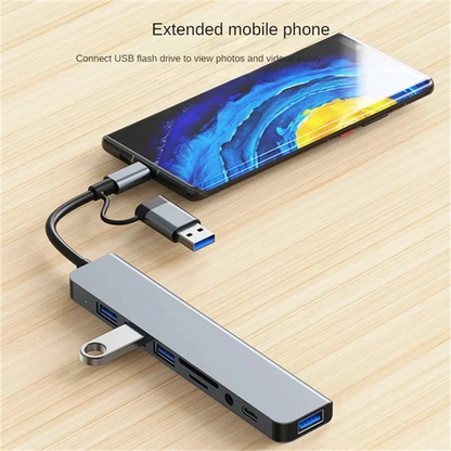 8 in 2 Docking Station USB Type C HUB with 3.5mm Audio Jack Adapter Micro SD Card Reader Laptop Tablet Phone Disk Converter