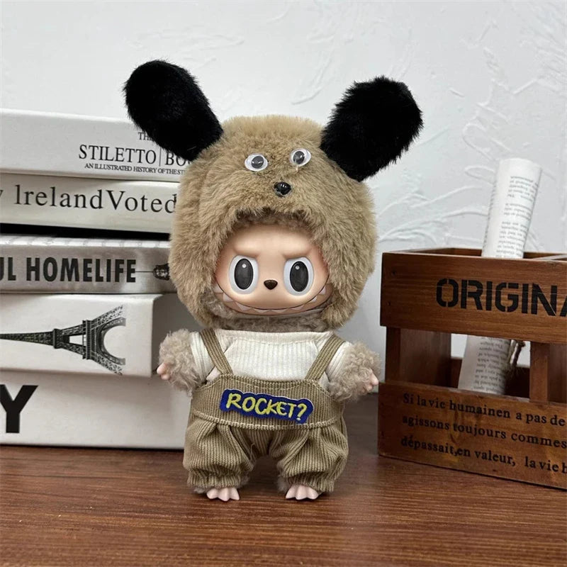 LABUBU 17cm Doll'S Clothes Outfit Accessories For Labubu V1 V2 Striped overalls hats glasses shoes Cool handsome Clothing Gift