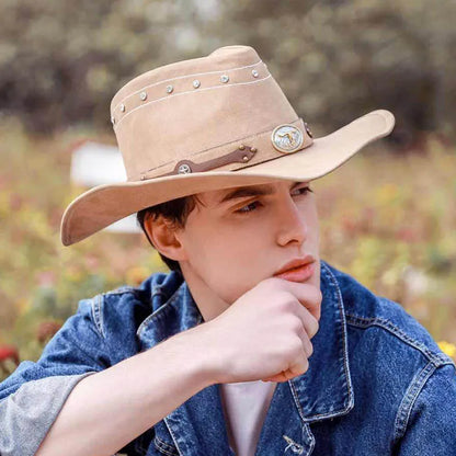 Chapeau de Cowboy occidental classique pour hommes et femmes, casquette de Cowgirl en Faux cuir noir, décontracté pour l'extérieur, Sombrero Hombre avec corde coupe-vent