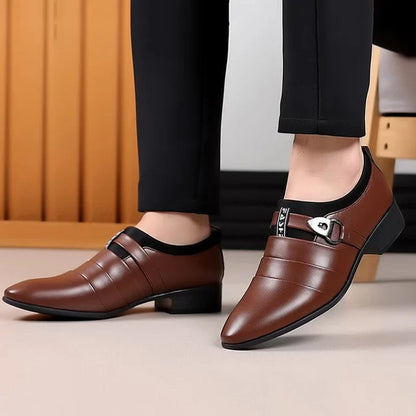 Leather Shoes for Men Slip on Pointed Toe Oxfords Formal Wedding Party Office Business Casual Dress Shoes for Male Social Shoe
