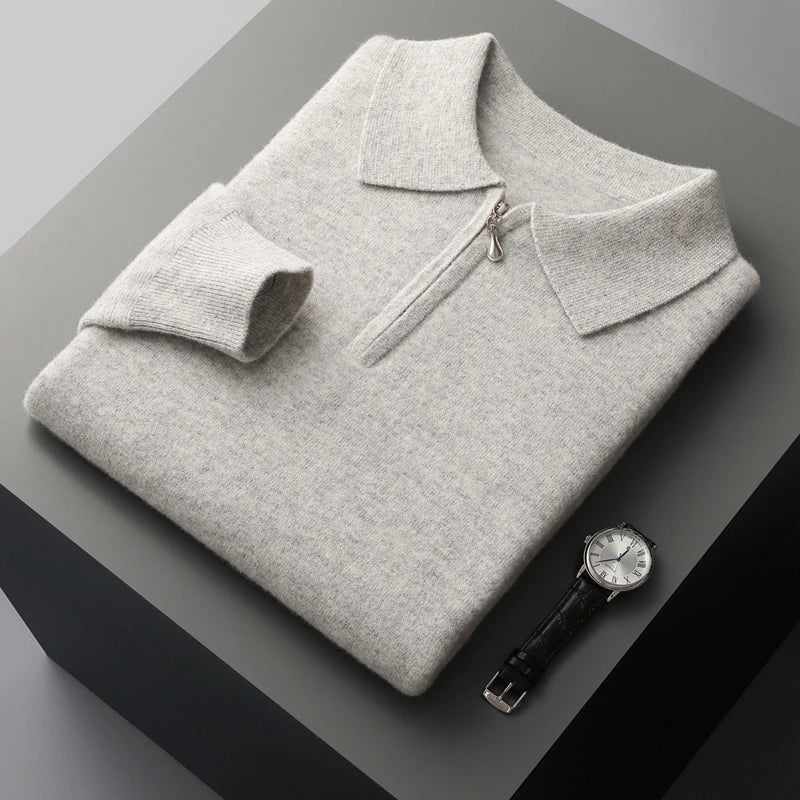 Autumn and Winter New Cashmere Sweater Men's 100% Merino Wool Pullover Casual Loose POLO Knitted Bottom Shirt Jacket Shirt