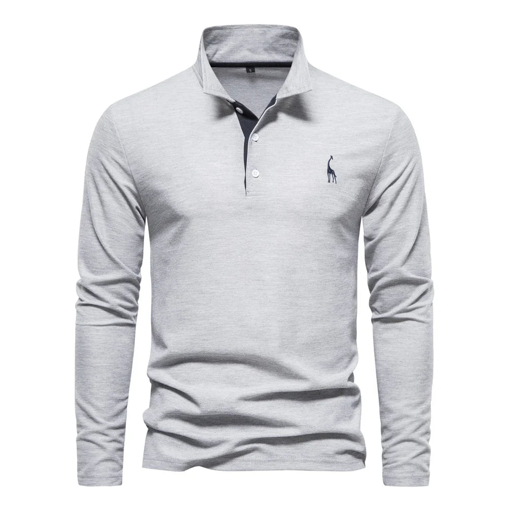 AIOPESON 2023 Nouvelle Polo Homme Broderie Cerf Chemises Manches Longues Couleur Unie Affaires Sociales Homme