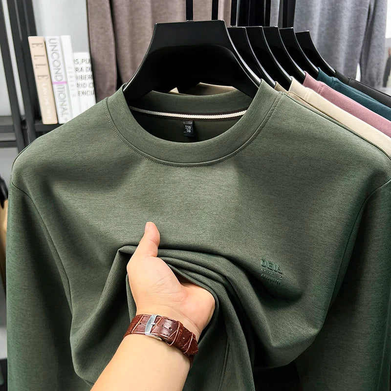 Sweat-shirt homme 2025 nouveau Style printemps et automne homme T-shirt à manches longues en pur coton col rond T-shirt basique à la mode
