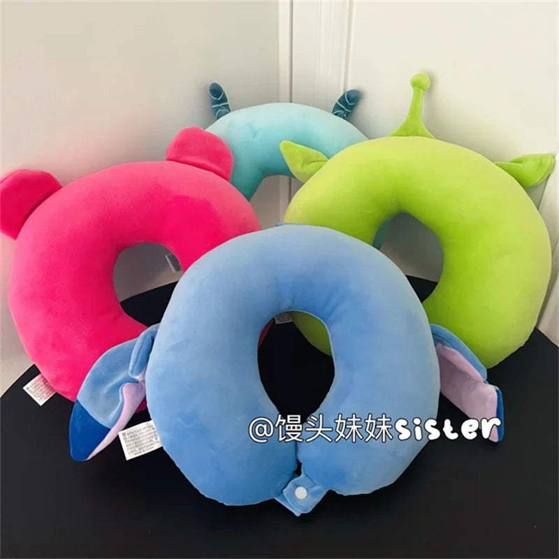 Cartoon Stitch U-shaped Neck Pillow Kawaii Stuffed Anime Comfortable Alien Sullivan Nap Pillow Airplane Travel Pillow Xmas Gifts