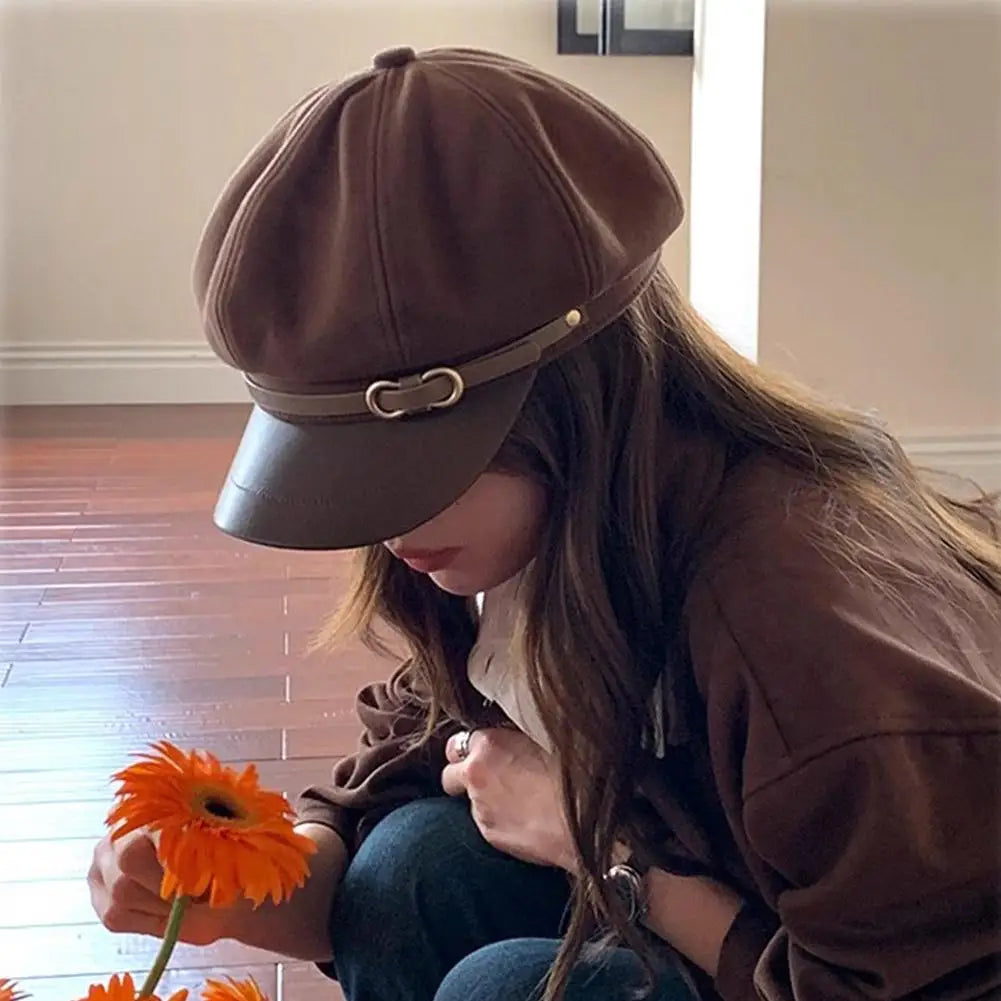 Béret de Style britannique rétro pour femmes, casquette de journal octogonale polyvalente pour grande circonférence de la tête, chapeau de printemps et d'automne