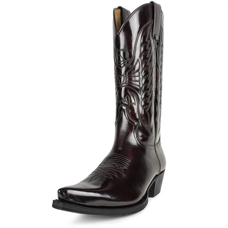 Men's Western Cowboy Boots Fashion Black Comfortable Embroidered Boots Men Couple Shoes for Men Women Motorcycle Boots Plus Size