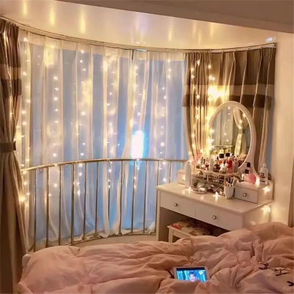 Rideaux lumineux LED alimentés par USB avec télécommande, décorations de noël pour la maison, mariage, anniversaire, chambre à coucher, lumières de fête