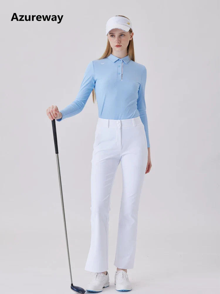 AW Golf Women's Simple Polo Shirt Long-sleeved T-shirt Quick-drying Breathable Sports Jersey Spring Autumn Golf Clothing Suit