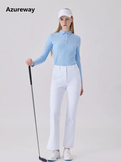 AW Golf Women's Simple Polo Shirt Long-sleeved T-shirt Quick-drying Breathable Sports Jersey Spring Autumn Golf Clothing Suit