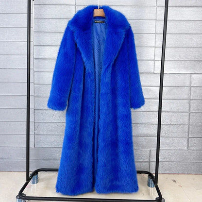 Manteau long en fausse fourrure pour femmes, automne hiver, grande taille, col rabattu blanc, poches, épais et chaud, manteau long maxi