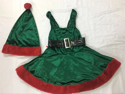 Femmes Sexy Vert Elfe Père Noël Costumes Cosplay Costume de Noël Carnaval Nouvel An Fête Performance Scénique Robe Fantaisie Combinaison