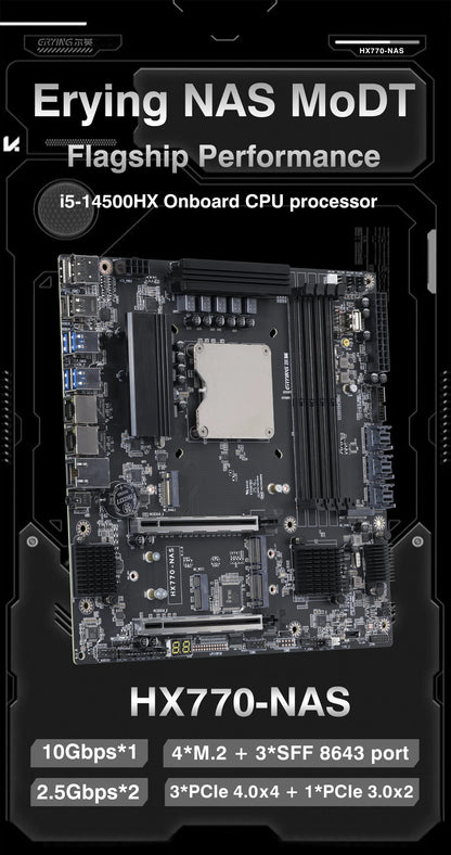 Erying NAS Gaming Motherboard CPU Combo i5 14500HX Core processor 4*NVME 12*SATA 4*DDR5 2*PCIe4.0 1*10G Network Lan Mainboard