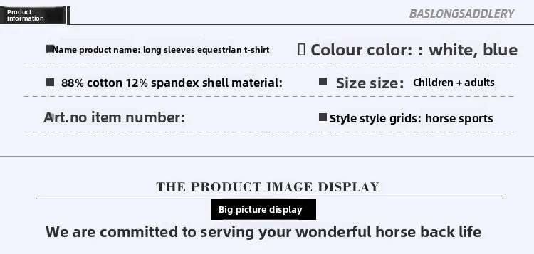 Equestrian T-Shirt Long-Sleeved Polo Shirt Spring and Summer Quick-Drying Breathable Sunscreen Equestrian Suit Competition T-Shirt Men's and Women's Elegant Knight Suit